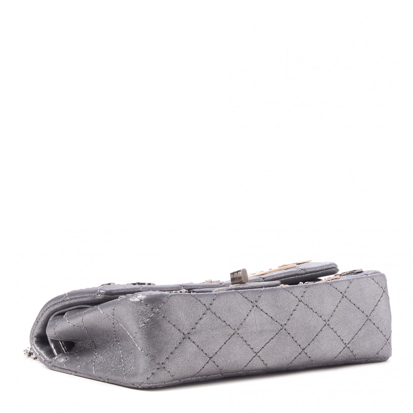 Metallic Calfskin Quilted Lucky Charms 2.55 Reissue 224 Flap Dark Silver