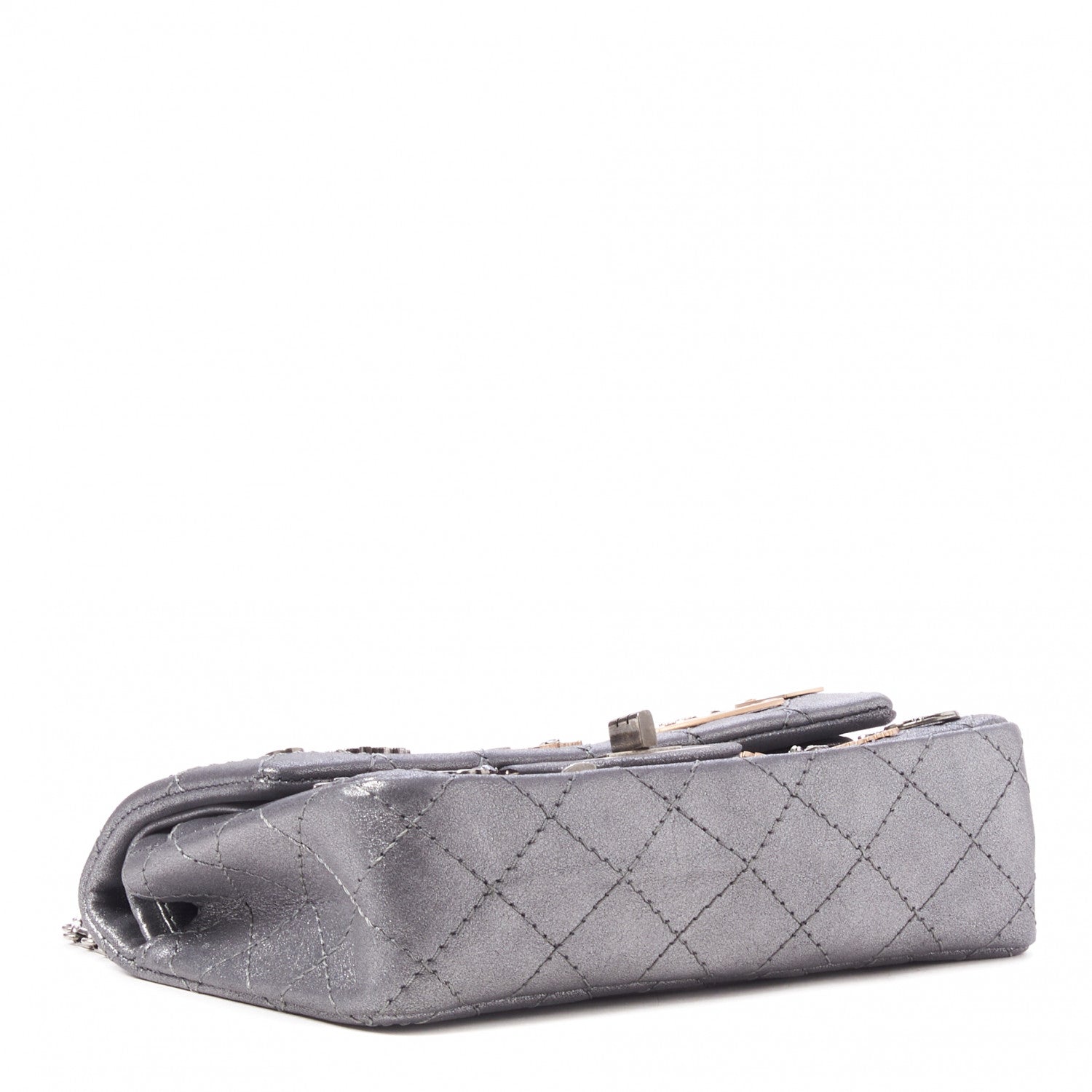 Chanel Metallic Calfskin Quilted Lucky Charms 2.55 Reissue 224 Flap Dark Silver 3 of 10