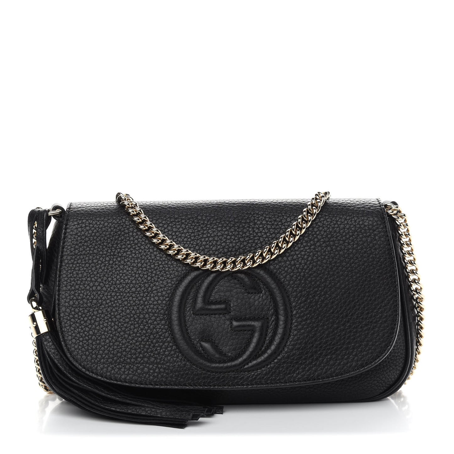 Pebbled Calfskin Medium Soho Flap Crossbody Black