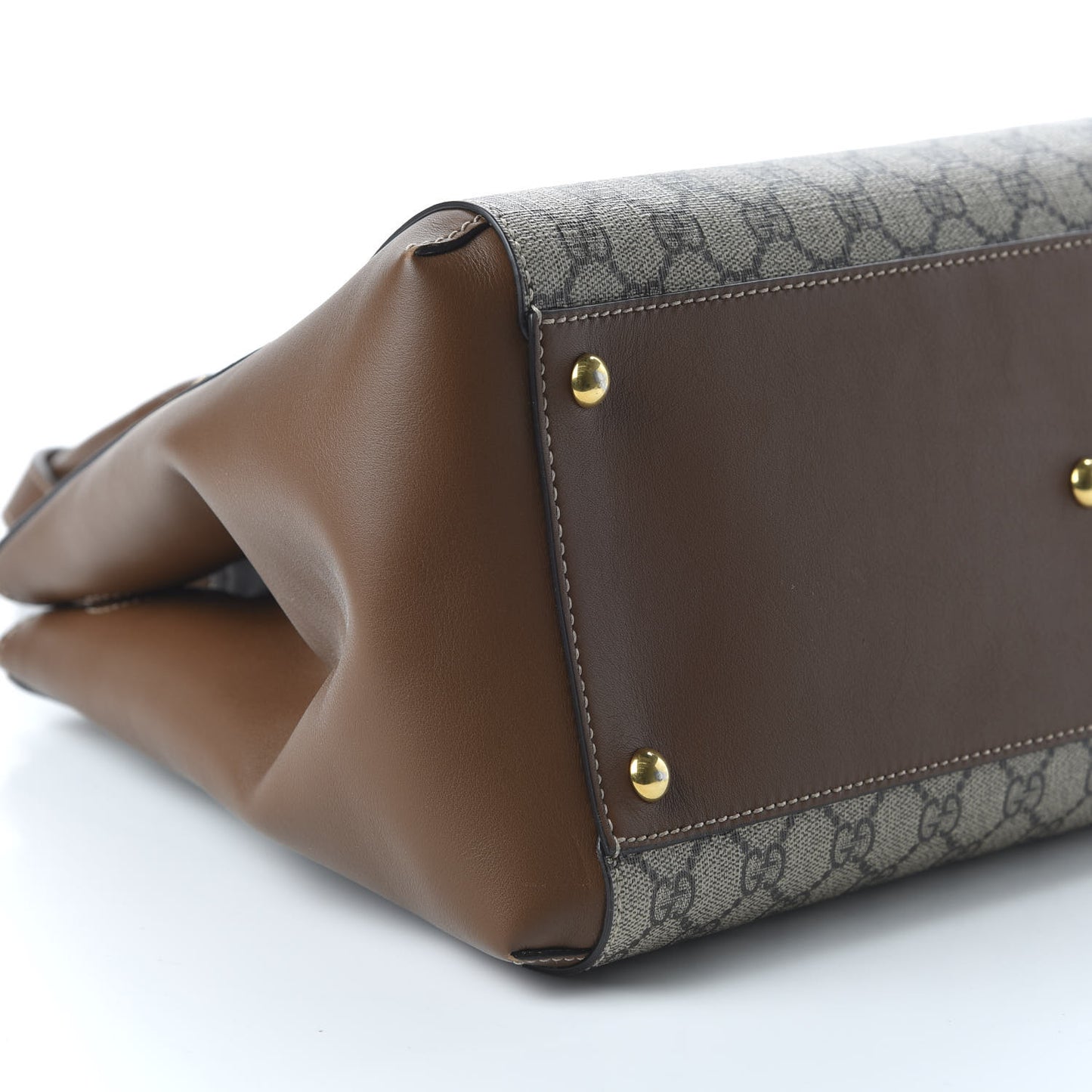 GG Supreme Monogram Moon Calfskin Top Handle Tote Bag Beige Ebony Tuscany
