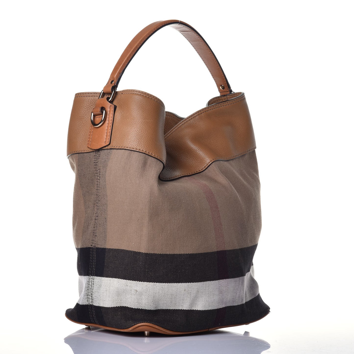 Grainy Calfskin Canvas Mega Check Tassel Hobo