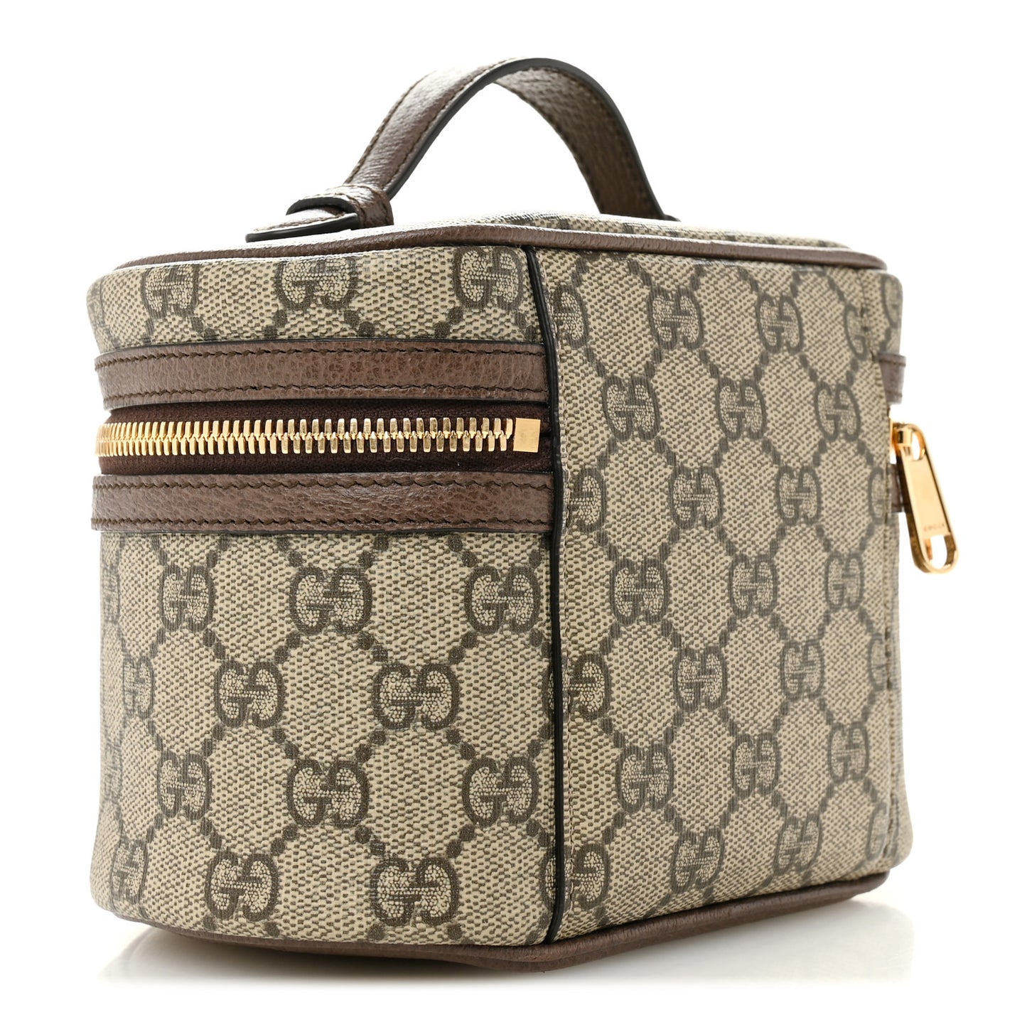 GG Supreme Monogram Textured Calfskin Web Ophidia Vanity Cosmetic Case Beige Ebony New Acero