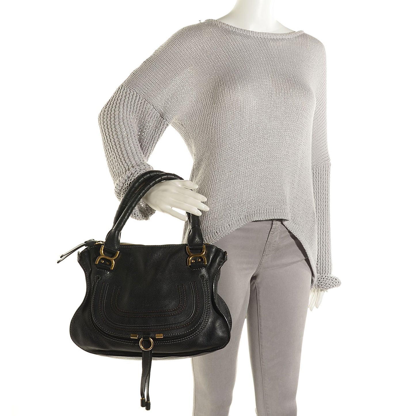 Calfskin Medium Marcie Satchel Black
