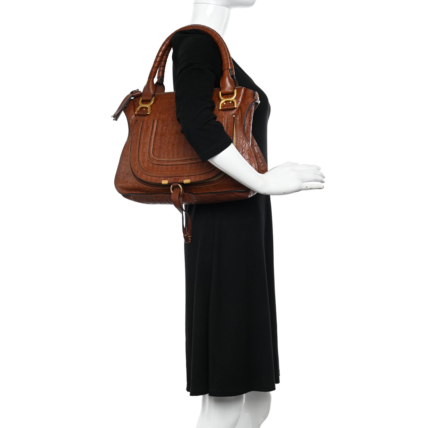 Calfskin Crocodile Embossed Medium Marcie Satchel Mahogany