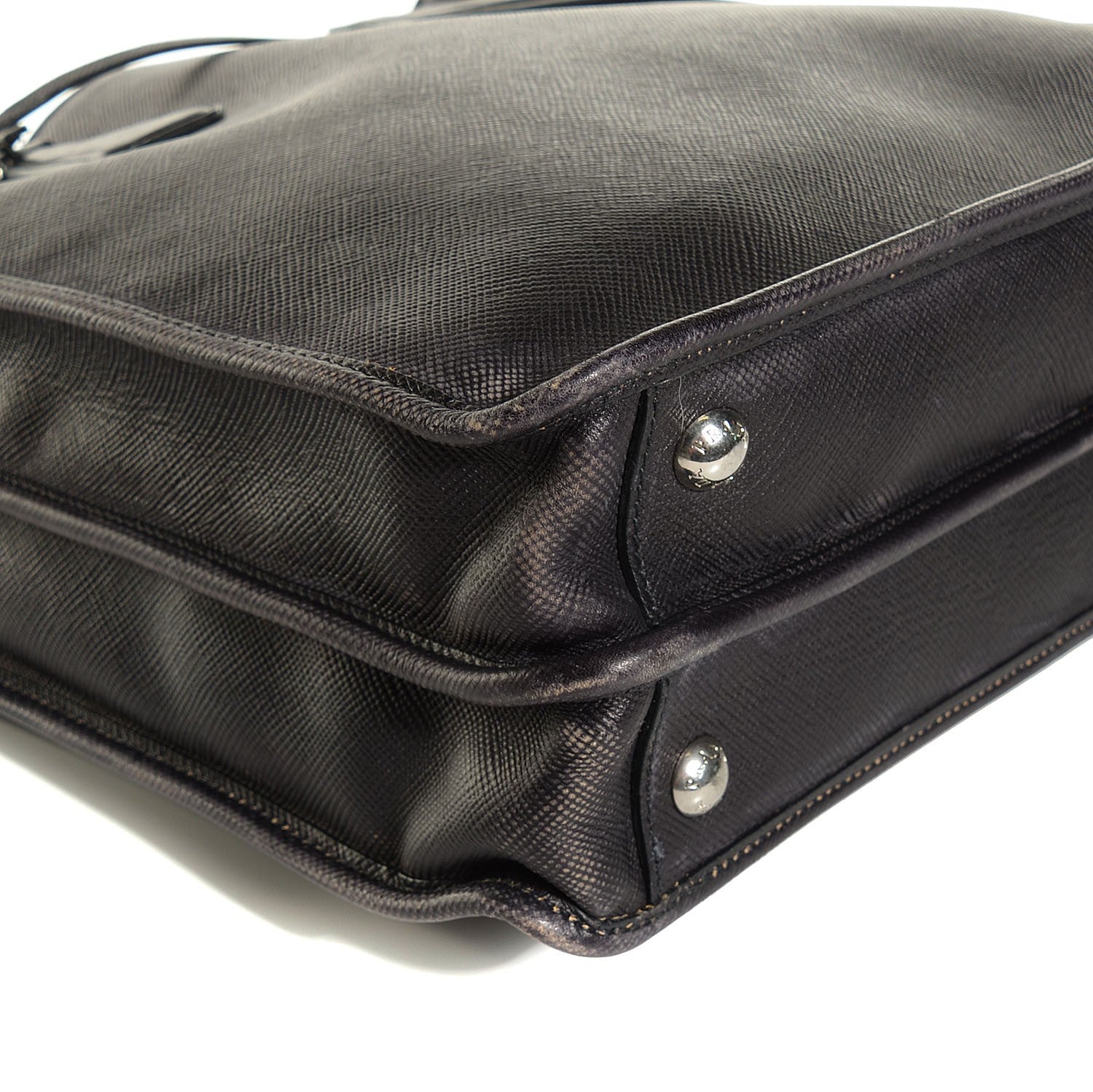 Prada Distressed Saffiano Cuir Double Handle Shopping Tote Black 10 of 10