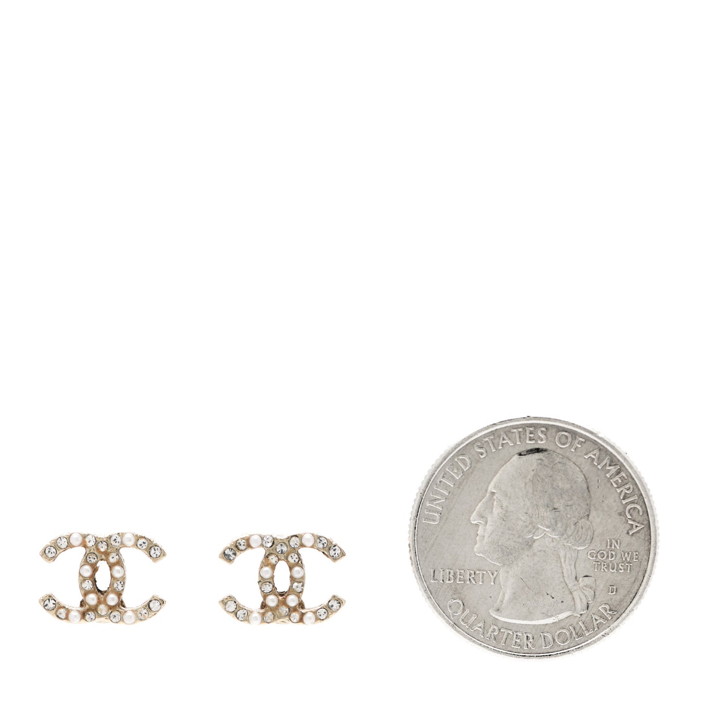 Pearl Crystal CC Charms Stud Earrings Light Gold