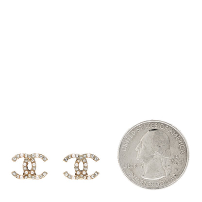 Chanel Pearl Crystal CC Charms Stud Earrings Light Gold 2 of 4
