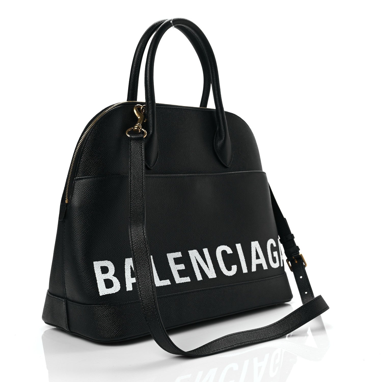 Balenciaga Signature Grained Calfskin Logo M Ville Top Handle Bag Black 3 of 8