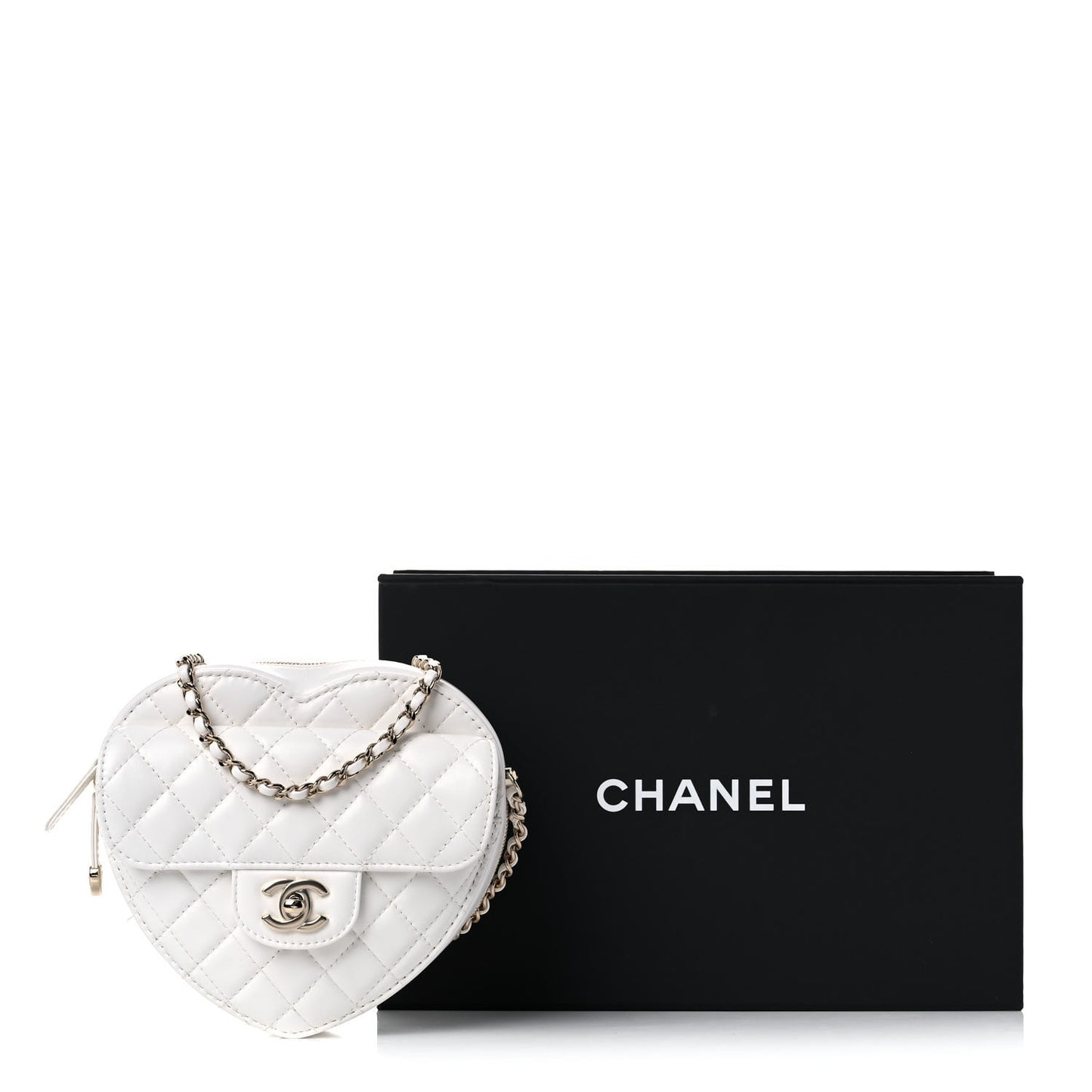 Lambskin Quilted CC In Love Heart Bag White