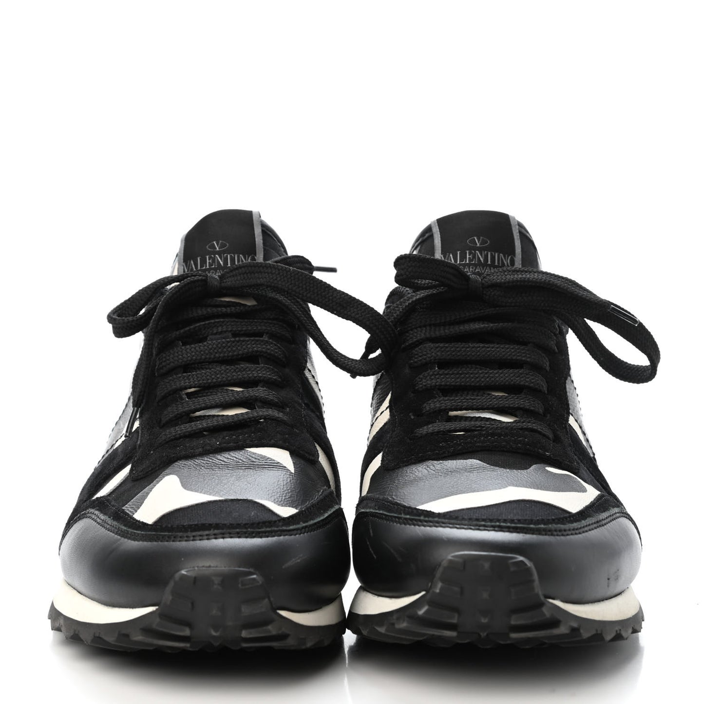 Calfskin Suede Camouflage Mens Rockrunner Sneakers 42 Black White