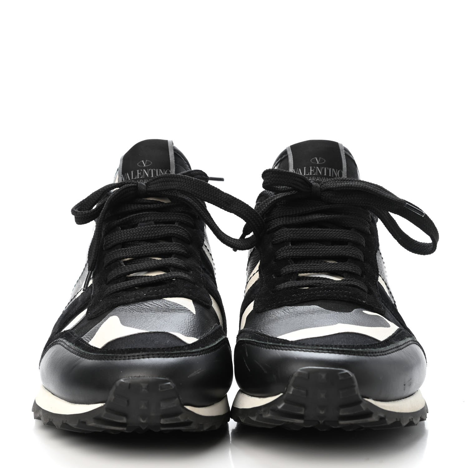 Valentino Garavani Calfskin Suede Camouflage Mens Rockrunner Sneakers 42 Black White 2 of 4