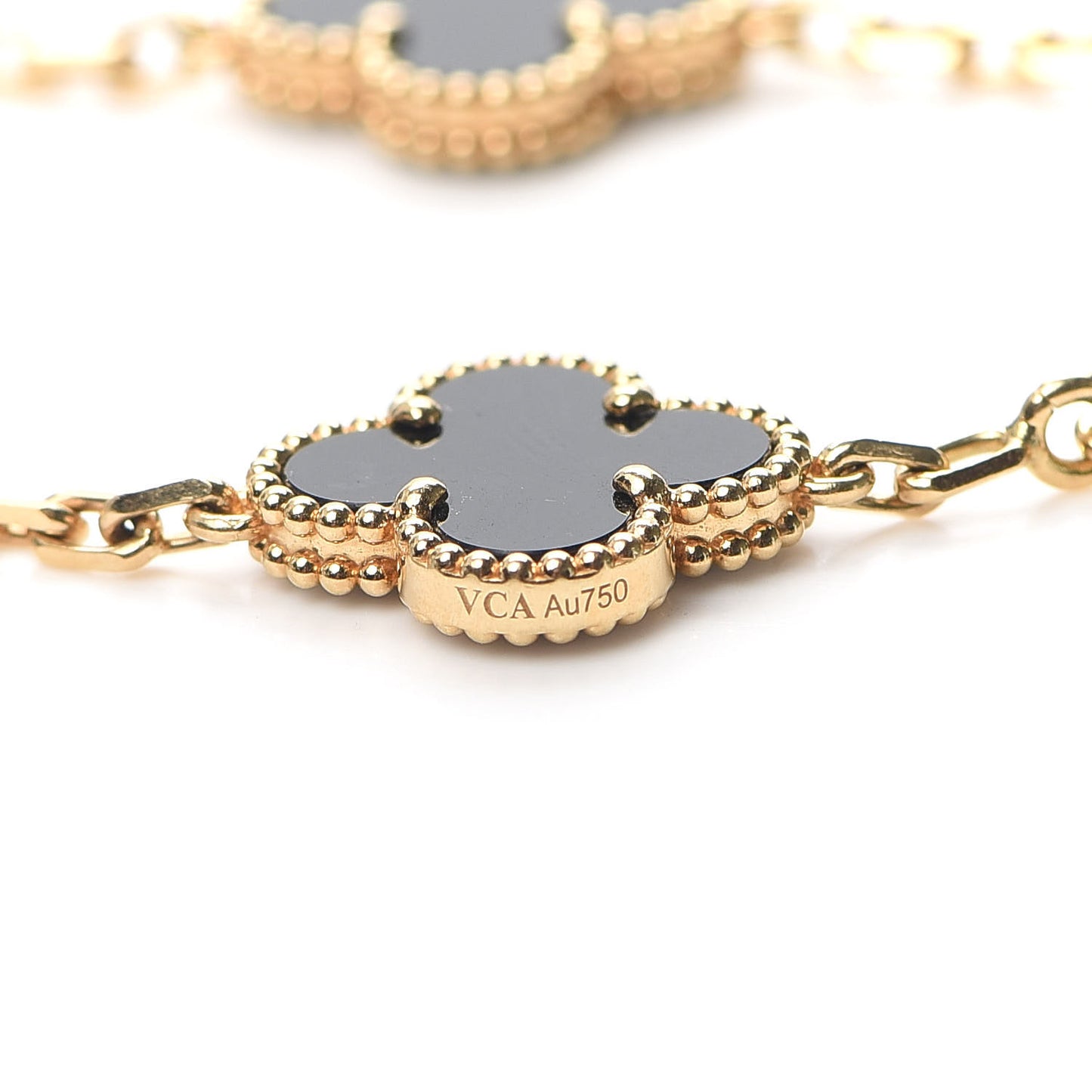 18K Yellow Gold Black Onyx 5 Motifs Vintage Alhambra Bracelet