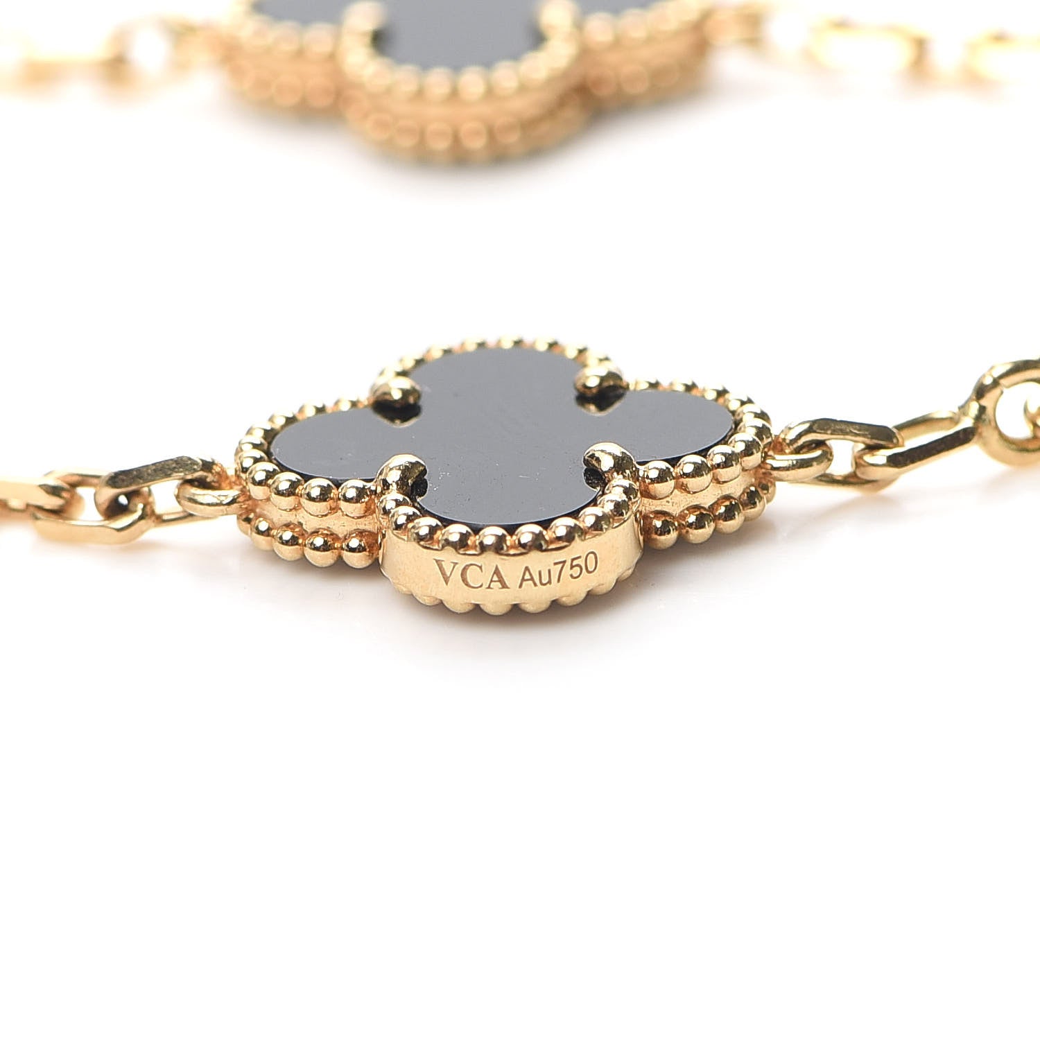 Van Cleef & Arpels 18K Yellow Gold Black Onyx 5 Motifs Vintage Alhambra Bracelet 6 of 8