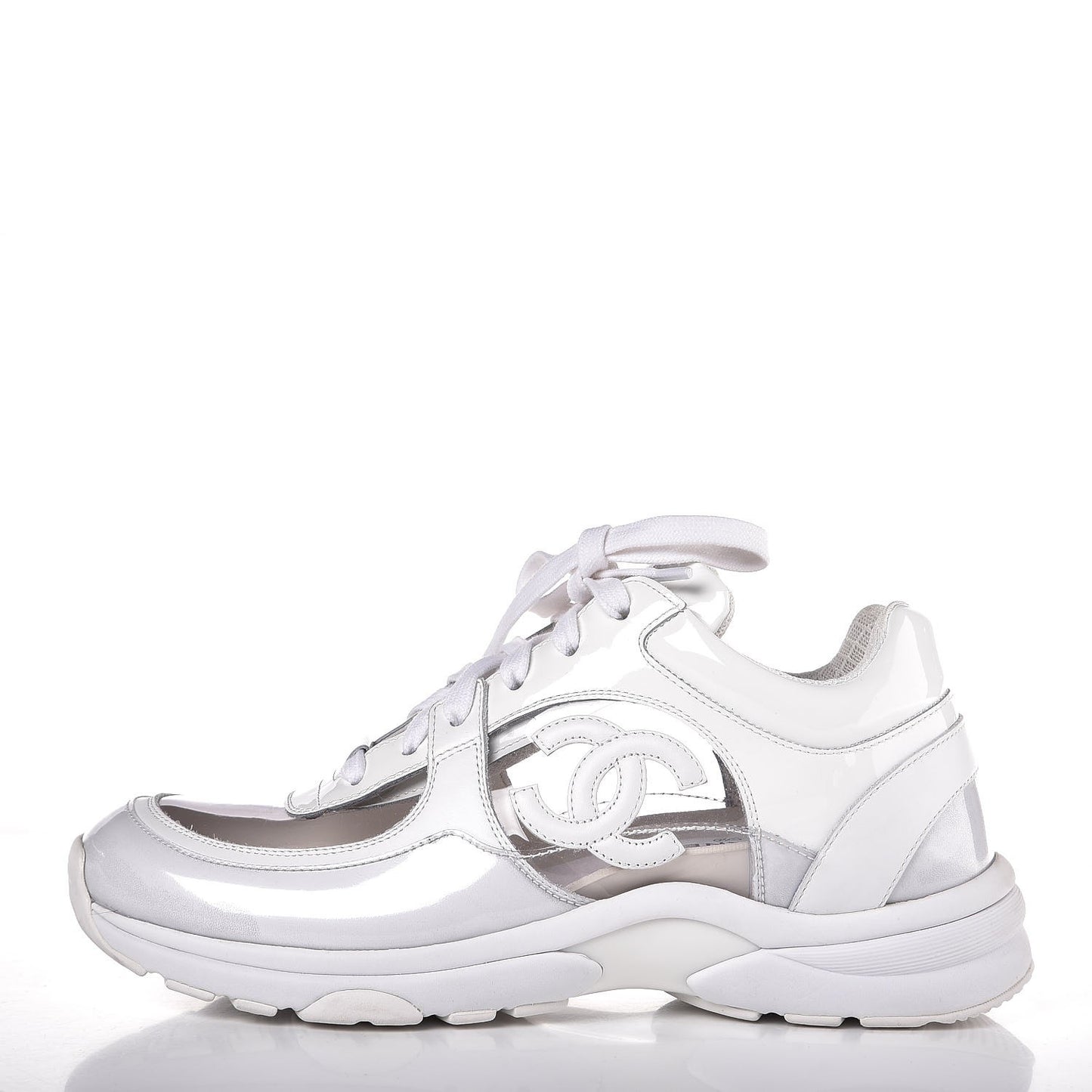 Calfskin Patent Transparent Sneakers 38 White