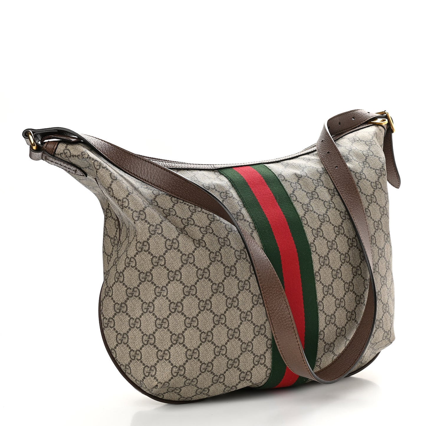 GG Supreme Monogram Web Ophidia Half Moon Hobo Brown