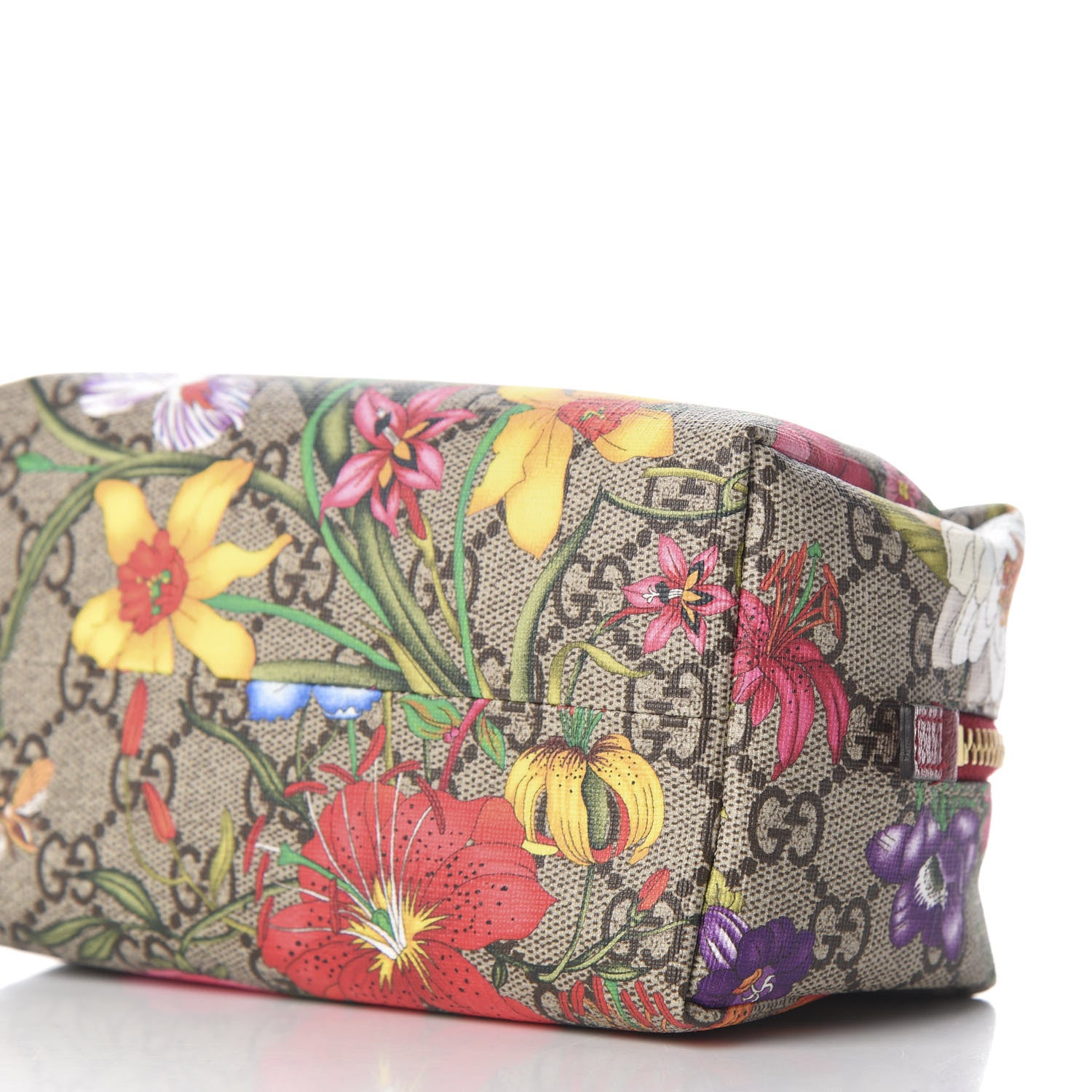 Gucci Soft GG Supreme Monogram Flora Calfskin Medium Ophidia Cosmetic Case Beige Ebony Multicolor Rosso 7 of 10