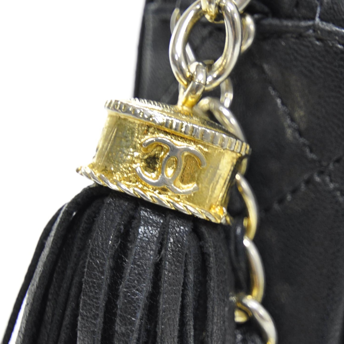 Lambskin Quilted Tassel Camera Case Navy Blue