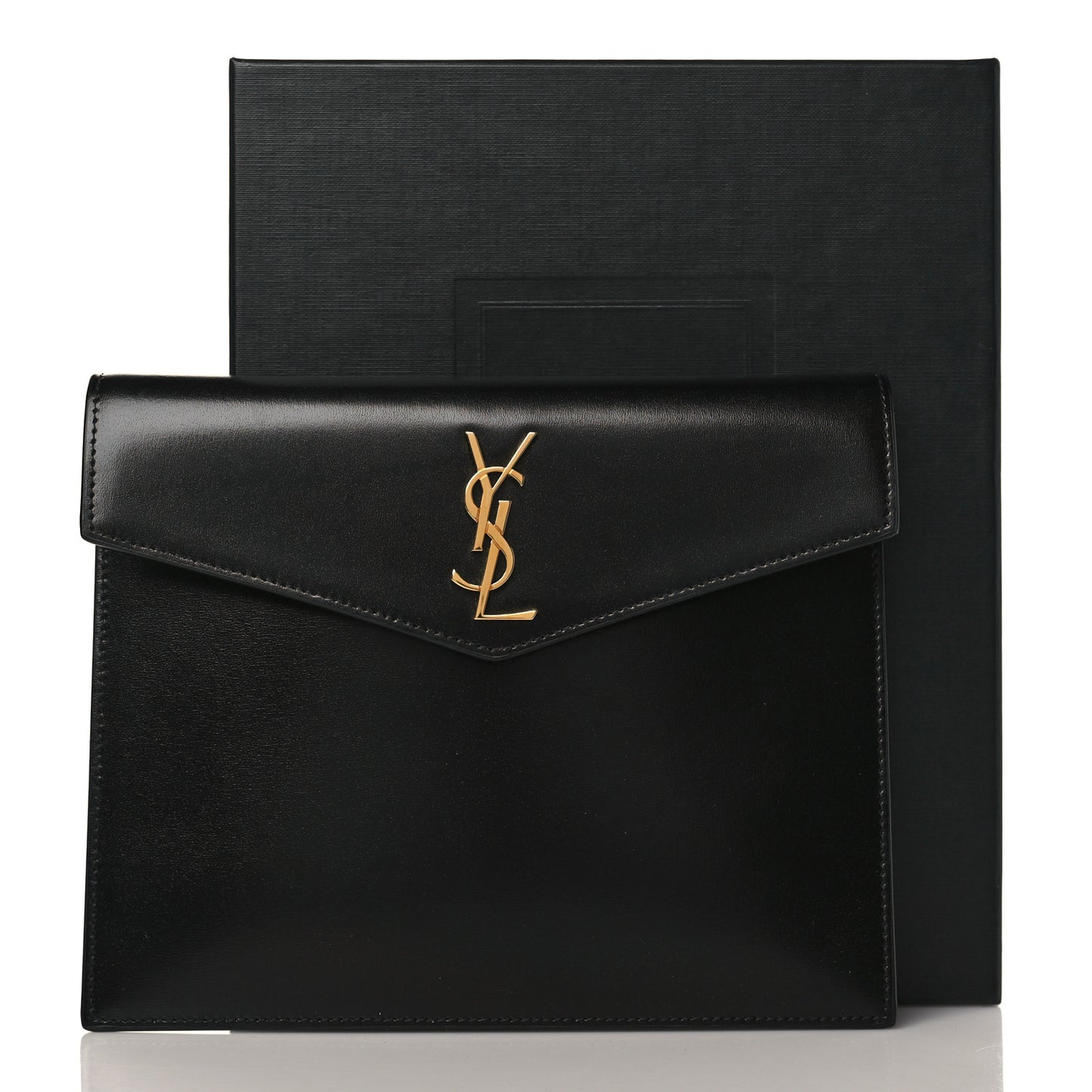 Smooth Shiny Calfskin Monogram Uptown Baby Pouch Black