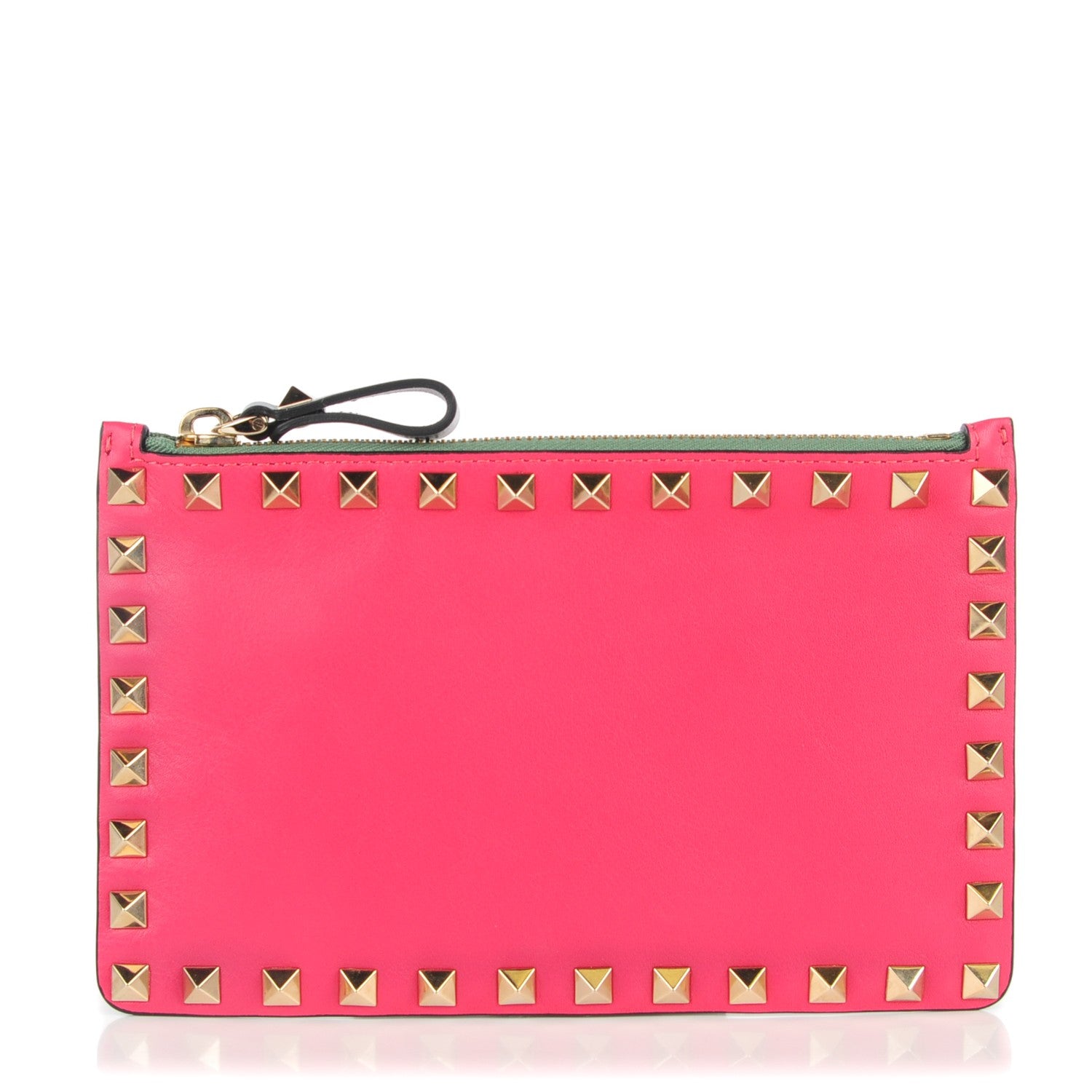 Valentino Garavani Vitello Italian Pop Small Rockstud Zip Pouch Deep Rose Scarlet 1 of 9