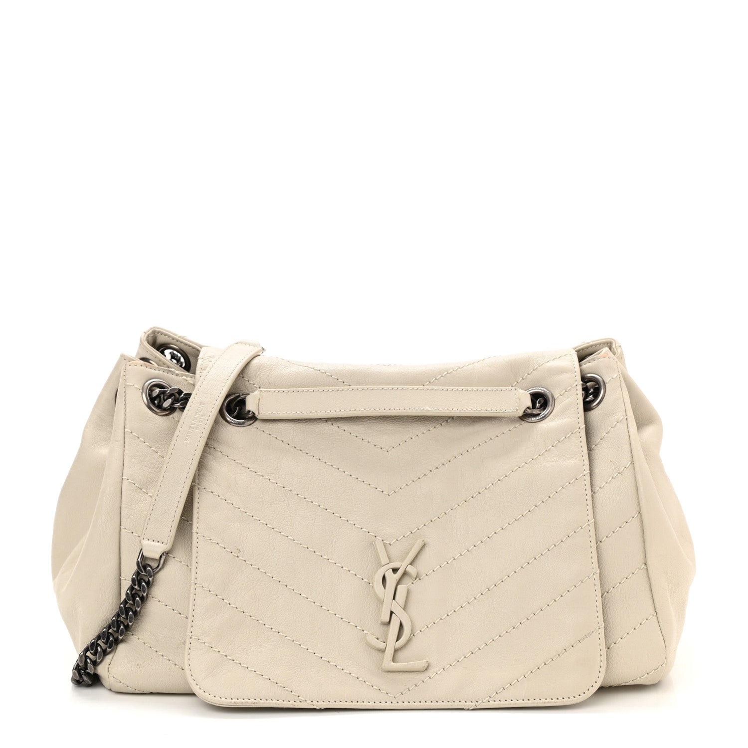 Saint Laurent Vintage Lambskin Chevron Monogram Large Nolita Crema Soft 1 of 15