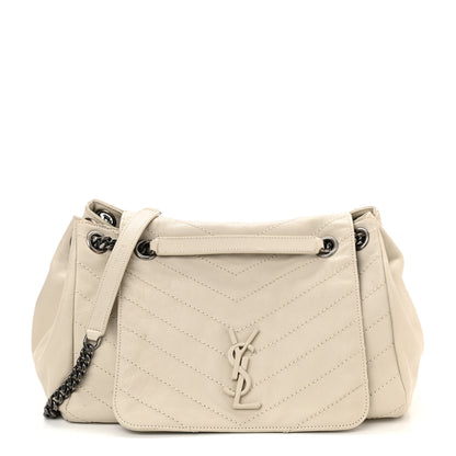 Saint Laurent Vintage Lambskin Chevron Monogram Large Nolita Crema Soft 1 of 15
