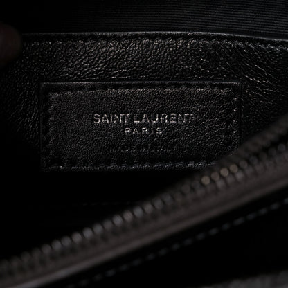 Saint Laurent Metallic Grain De Poudre Matelasse Chevron Monogram Medium College Bag Gunmetal 7 of 12