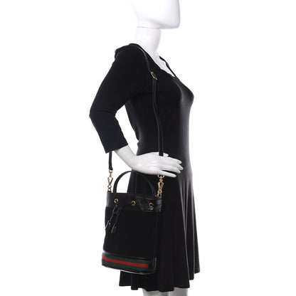 Gucci Suede Patent Web Small Ophidia Bucket Bag Black 2 of 10