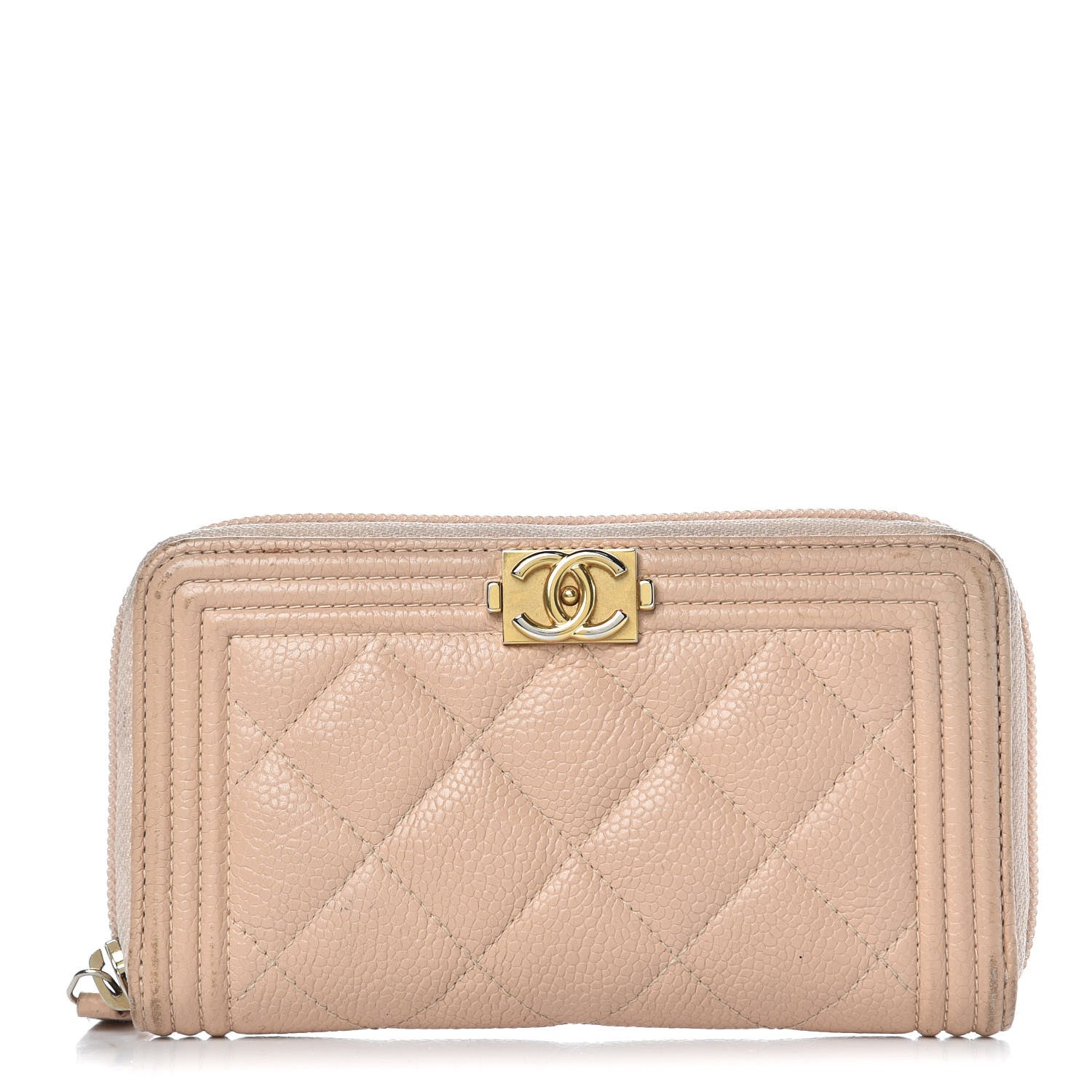 Chanel Caviar Quilted Small Boy Zip Around Wallet Beige 1 of 14
