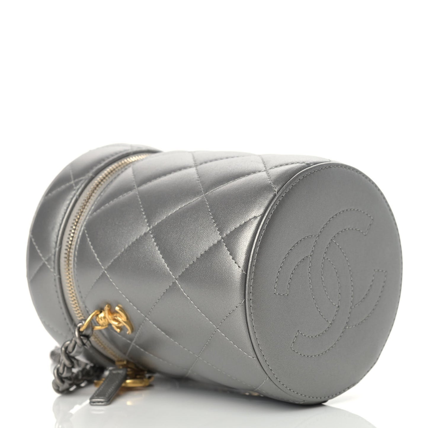 Metallic Lambskin Quilted Side Note Vanity Grey