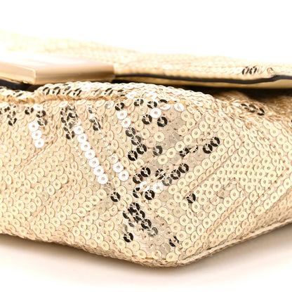 Fendi Ricamo Sequin Paillettes Vitello Grace FF Mini Baguette Oro Chiaro 9 of 10