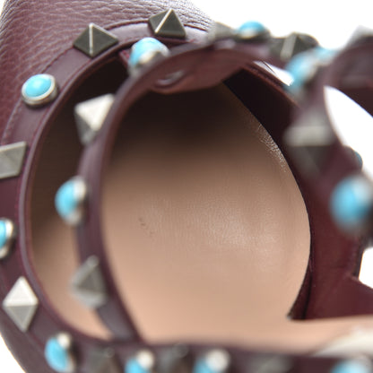 Valentino Garavani Pebbled Calfskin Turquoise Rockstud Rolling Ankle Strap 100mm Pumps 38 Rubin 17 of 20