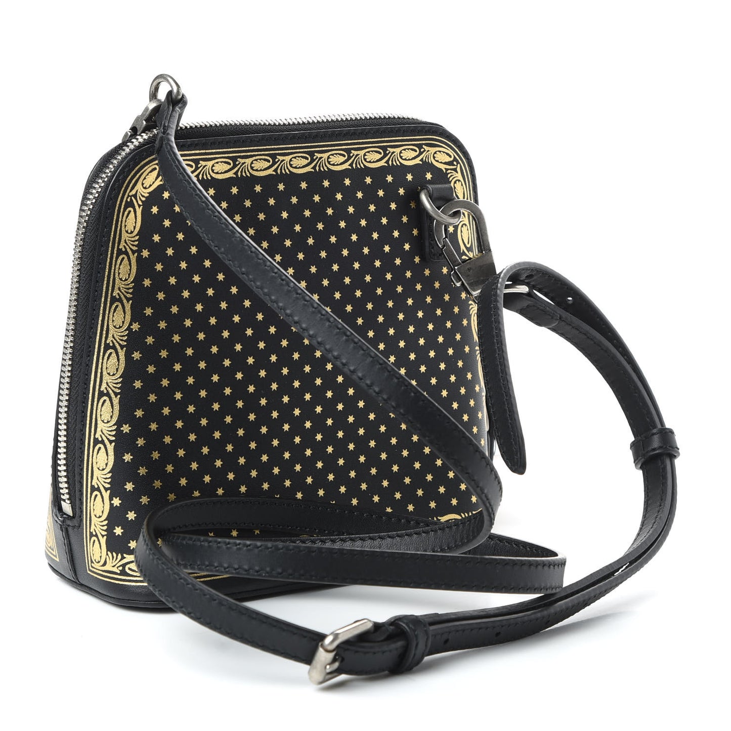 X SEGA Calfskin GUCCY Stars Mini Dome Shoulder Bag Black Gold