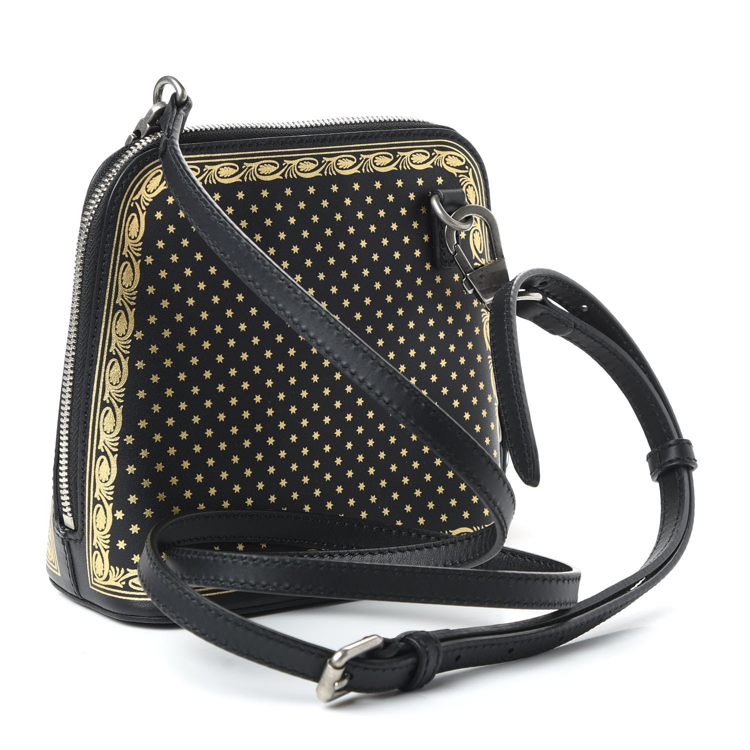 Gucci X SEGA Calfskin GUCCY Stars Mini Dome Shoulder Bag Black Gold 3 of 10
