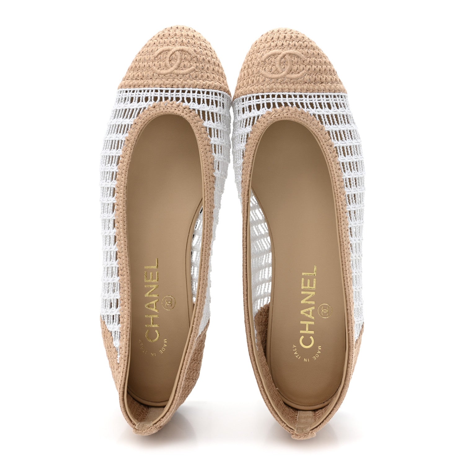 Chanel Raffia CC Cap Toe Ballerina Flats 38.5 White Beige 2 of 9