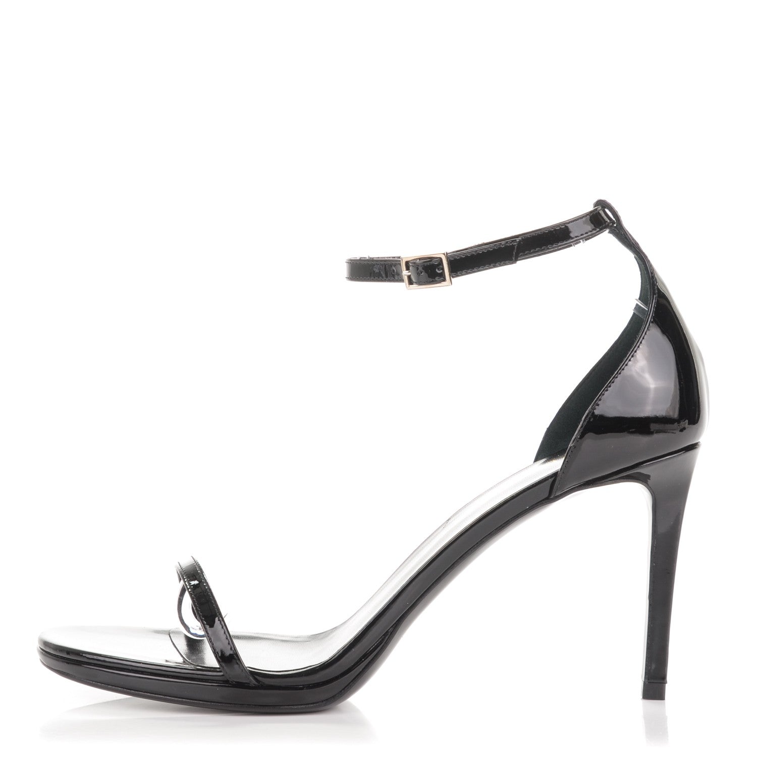 Saint Laurent Vitello Vernice Jane 80 Ankle Strap Sandals 40.5 Black 1 of 6
