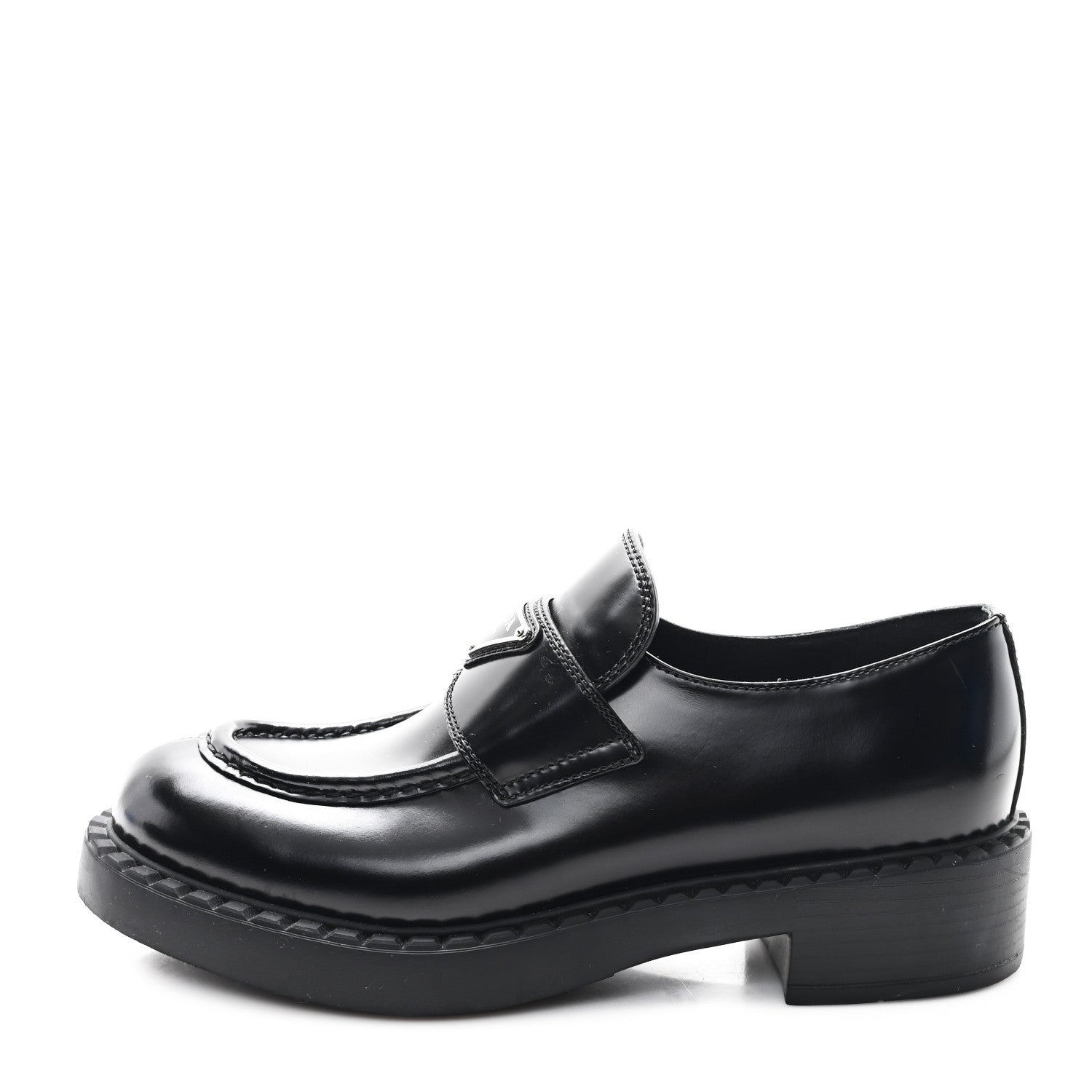 Prada Spazzolato Metal Triangle Logo 50mm Loafers 38 Black 1 of 9