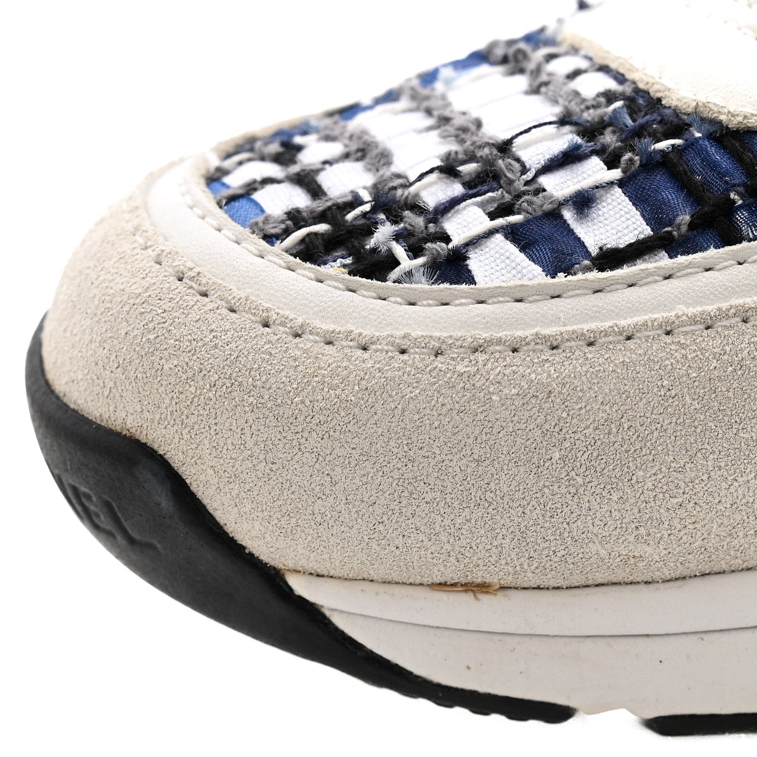 Chanel Tweed Suede Calfskin Womens CC Sneakers 38 Dark Blue Black Grey White 9 of 12