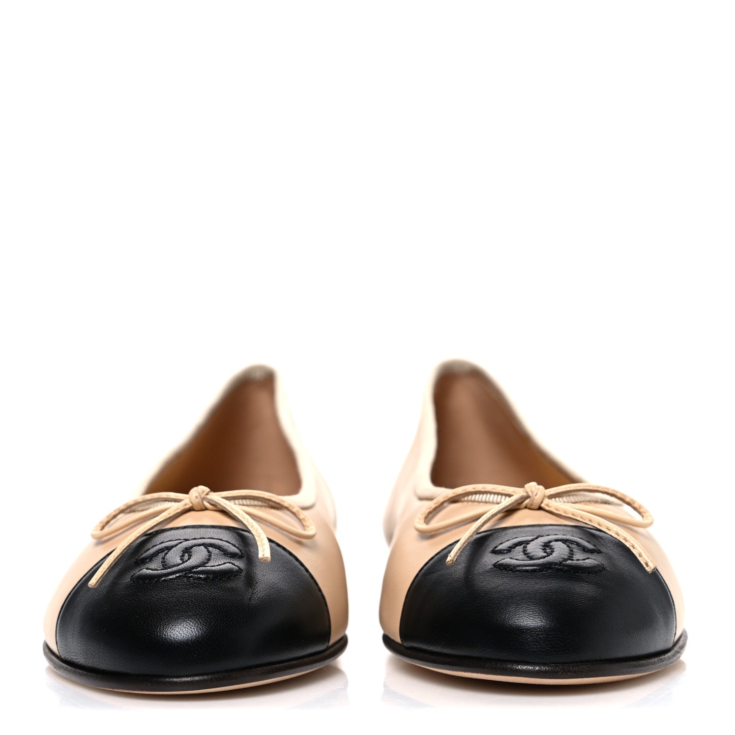Lambskin Cap Toe CC Ballerina Flats 38 Beige Black