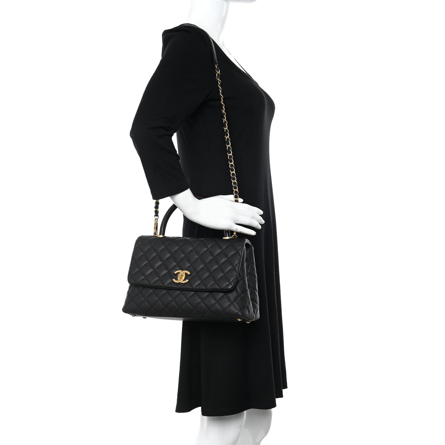 Chanel Caviar Lizard Embossed Quilted Small Coco Handle Flap Black 2 of 9