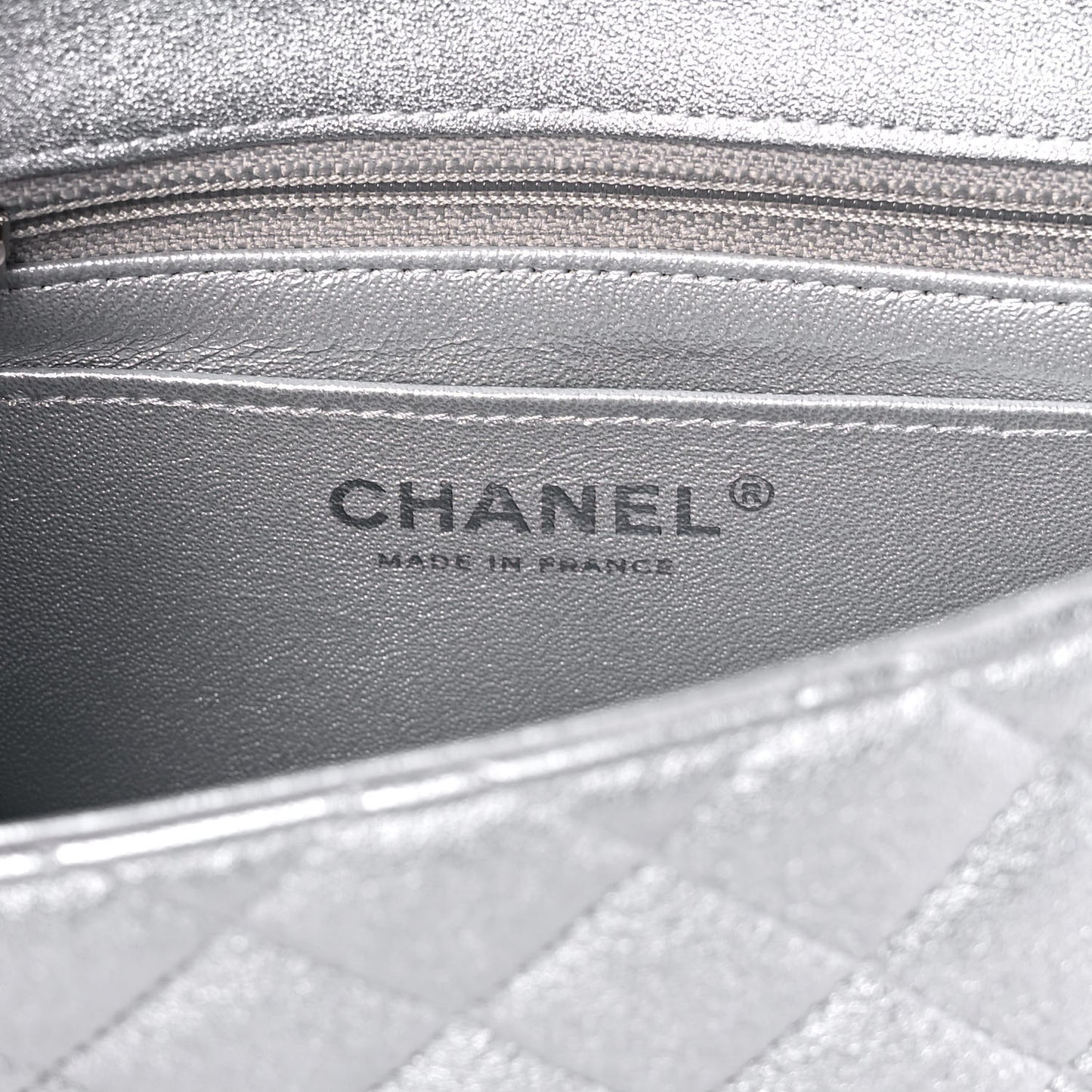 Metallic Lambskin Quilted Mini Square Flap Silver