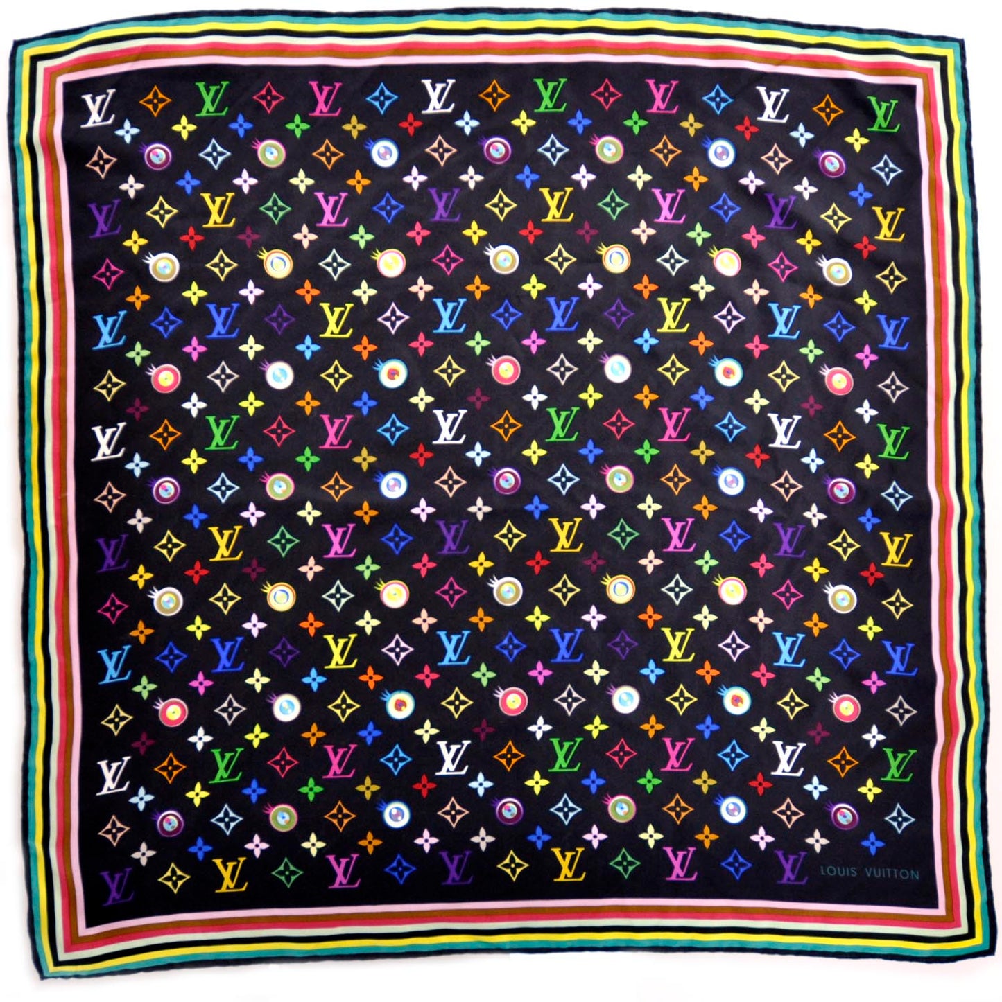 Silk Multicolor Eye Love Scarf Black