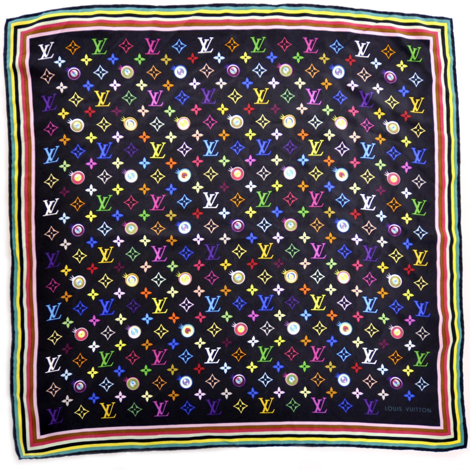 Louis Vuitton Silk Multicolor Eye Love Scarf Black 1 of 7