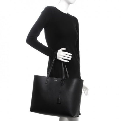 Saint Laurent Calfskin Large Shopping Tote Black Red 2 of 12