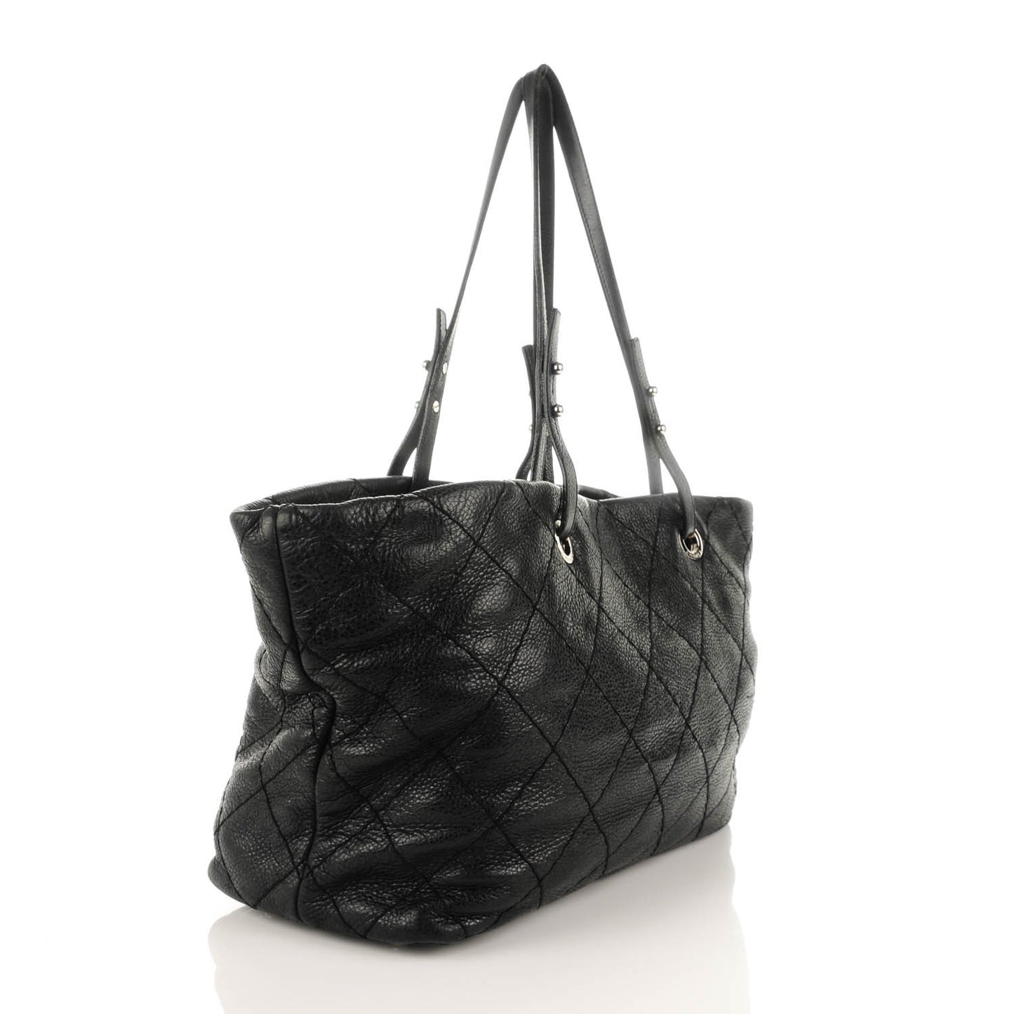 Glazed Calfskin Large On The Road Tote Black