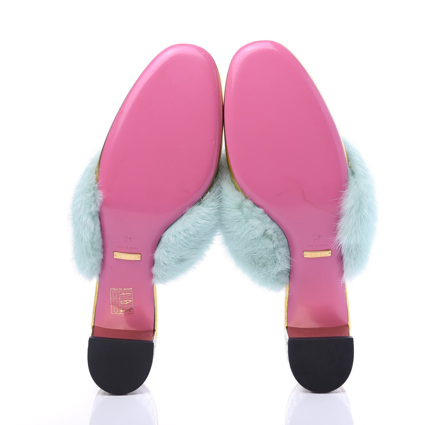 Mink Nappa Crystal Candy Mules 40 Vibrant Turquoise Gold