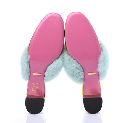 Gucci Mink Nappa Crystal Candy Mules 40 Vibrant Turquoise Gold 6 of 9