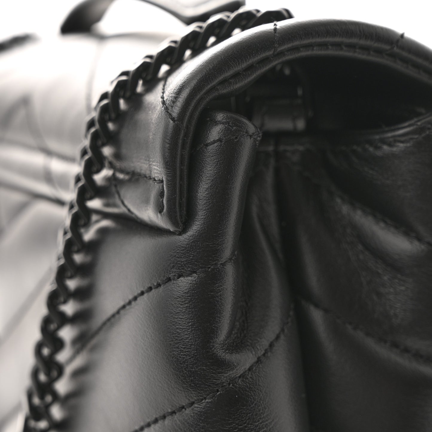 Calfskin Y Quilted Monogram Monochrome Small Loulou Chain Satchel Black