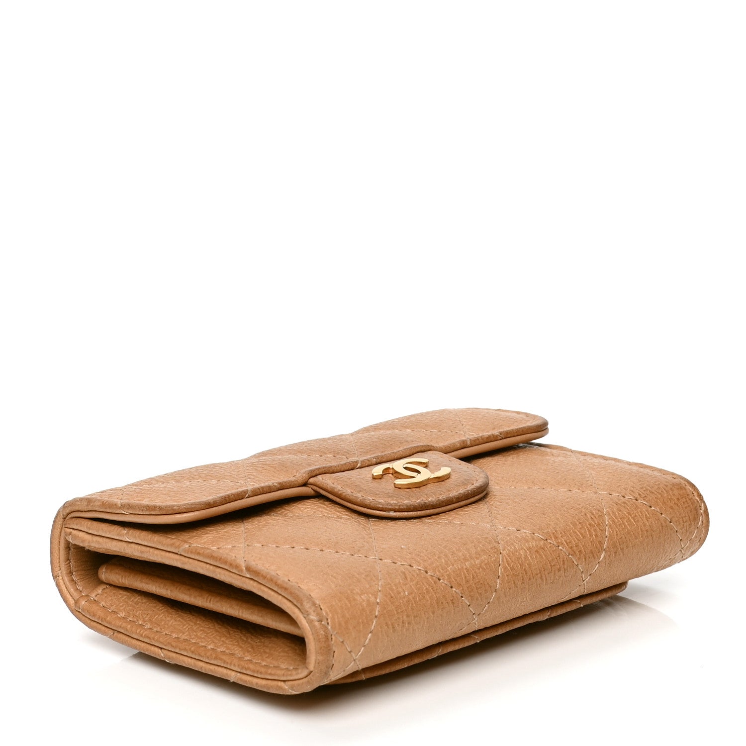 Chanel Letter Calfskin Embossed Quilted Flap Card Holder Wallet Beige 3 of 5