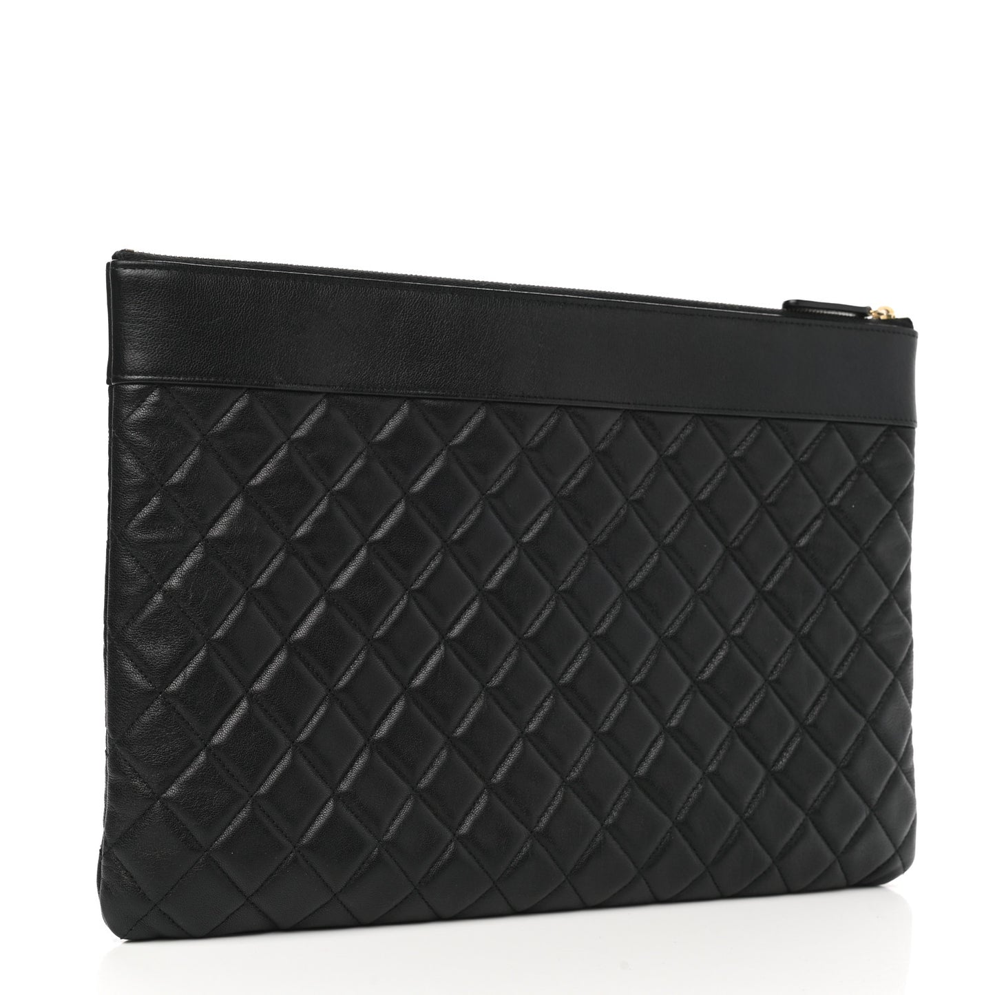 Sheepskin Quilted Mademoiselle Vintage Large Zip Pouch Black