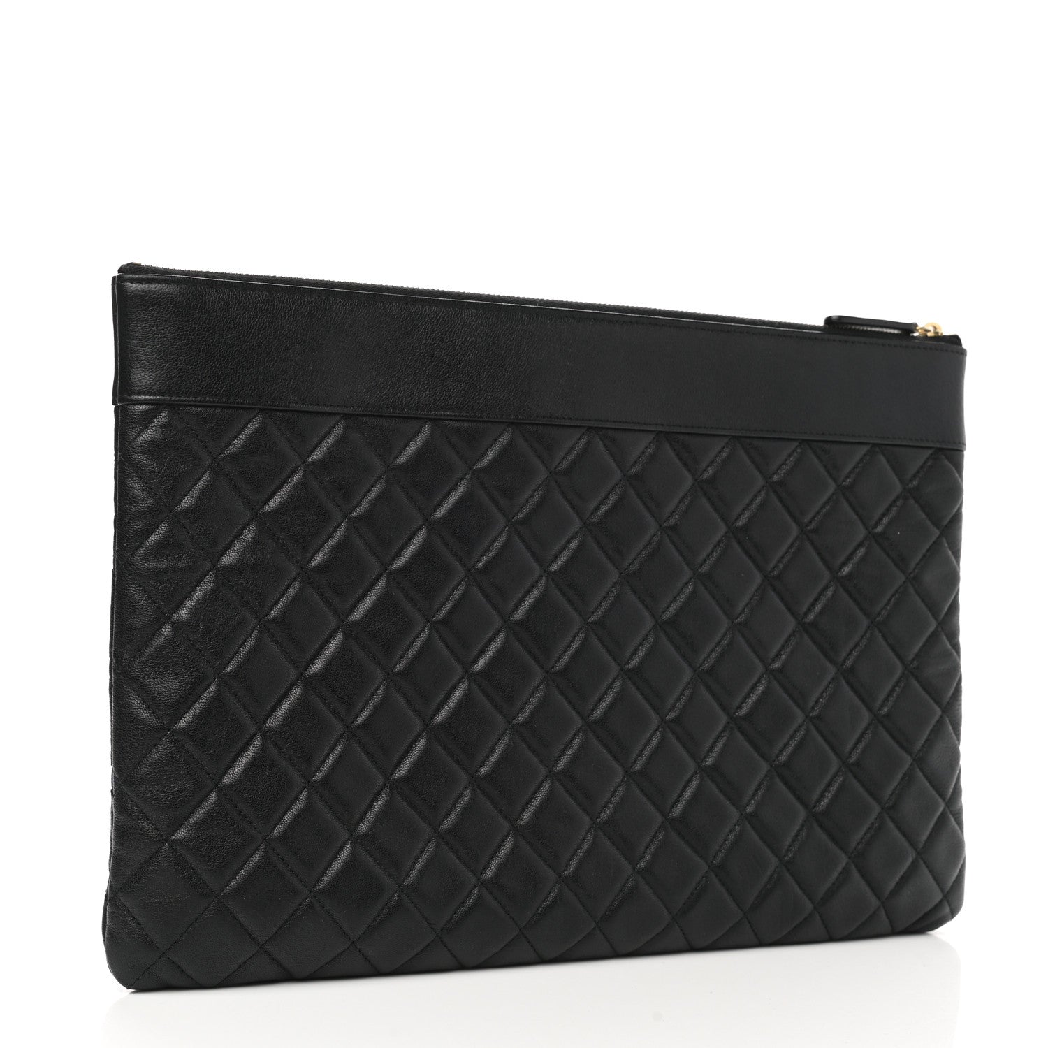 Chanel Sheepskin Quilted Mademoiselle Vintage Large Zip Pouch Black 3 of 8